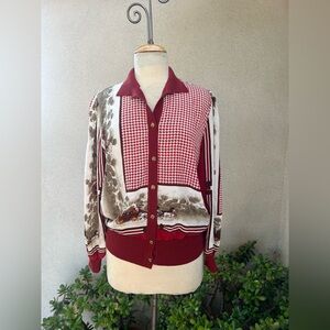 Vintage kitsch top cardigan old school print Sz Small by Janan Studio